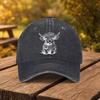 Highland Cow Print Baseball Cap Washed Denim Adjustable Outdoor Casual Fashion Hat