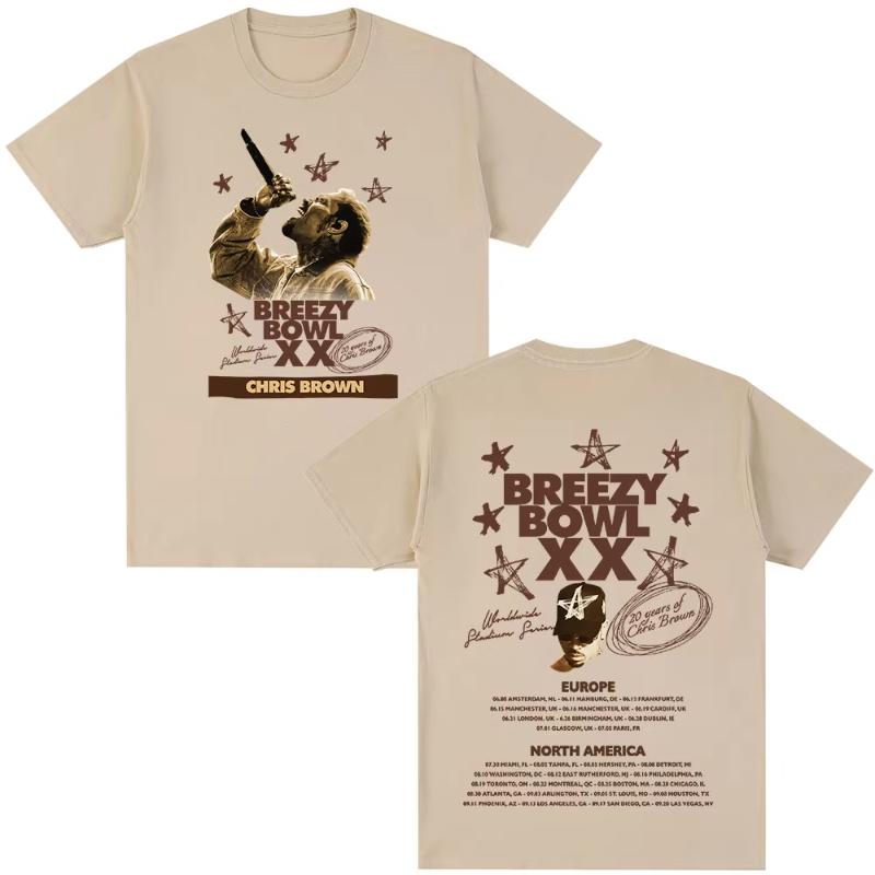 Rapper Chris Brown Tshirt Breezy Bowl XX Tour 2025 TShirts Unisex Women Harajuku ONeck Short Sleeve T Shirt Streetwear Fans Gift