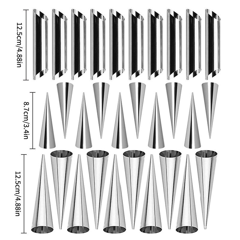 1Set Stainless Steel Cannoli Form Tubes Cream Roll Mold Diagonal Shaped Free Standing Cone Flower Mounted Mouth Cleaning Brush