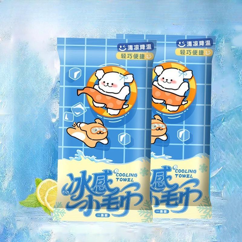 The Ice-feel Towel Stops Sweating, Is Cool and Refreshing, and Can Be Used To Wipe The Face for Cooling. It Is An Alcohol-free Disposable Wet Wipe
