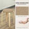 Stackable Stools, Set of 4, Round, Padded Seat, 40 x 40 x 45 cm, Khaki