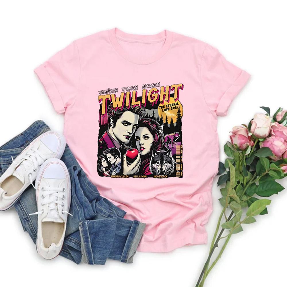 Vintage Koszulka Zmierzch Koszulka dla Fanów Zmierzchu Hołd Koszulki Retro Unisex Krótki Rękaw Koszulka z Wampirami Top Prezent dla Miłośnika Książek