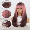 MISS WIG Parrucche Lunghe Ombre Marrone Rosa Lisce Stratificate in Fibra Sintetica da Donna con Frangia Parrucca Bob per Donna Uso Quotidiano Cosplay Festa