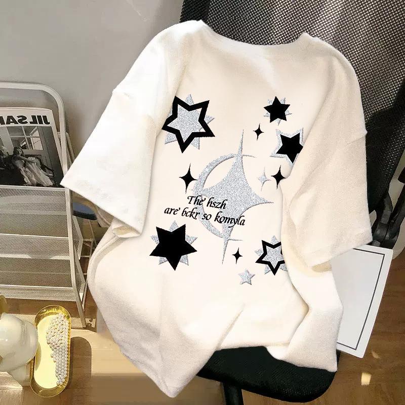 Women's American Retro Short-Sleeve T-Shirt: Trendy, Loose-Fit Plus Size with Personality Print, Perfect for Summer Couples