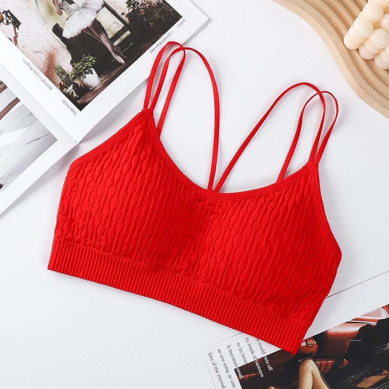 Plus Size Red Spaghetti Strap Backless Bra for Women Non-magnetic Student Sports Cami Bustier Push-Up