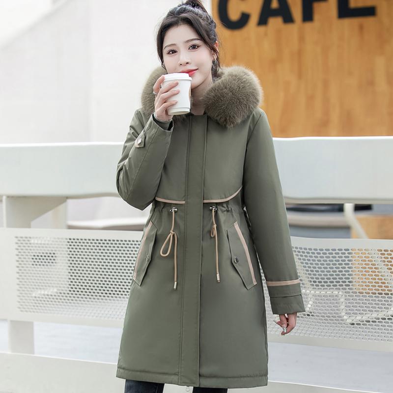Übergröße M-6XL Winter-Kaltmantel für Damen mit Kapuze und Kunstpelzkragen, abnehmbarer langer Parka, Damenmantel im koreanischen Stil, dicke warme Jacken