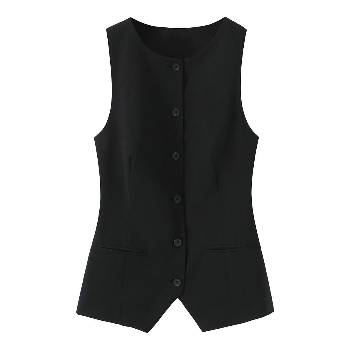 

Spring 2025 Women s Fashion: Versatile Slim Sleeveless Suit Vest XS чёрный