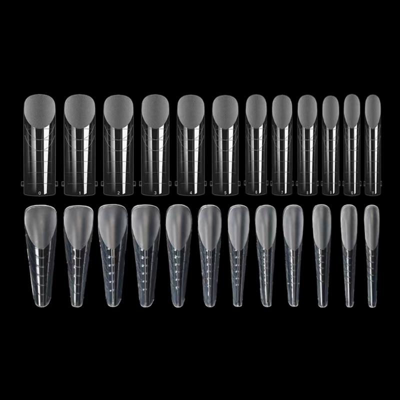 Klare Doppelformen für Acrylnagelsystem UV-Gel-Nagelform Vollabdeckung Falsche Nagelspitzen mit Skala 12 Größen Maniküre Pediküre Werkzeug