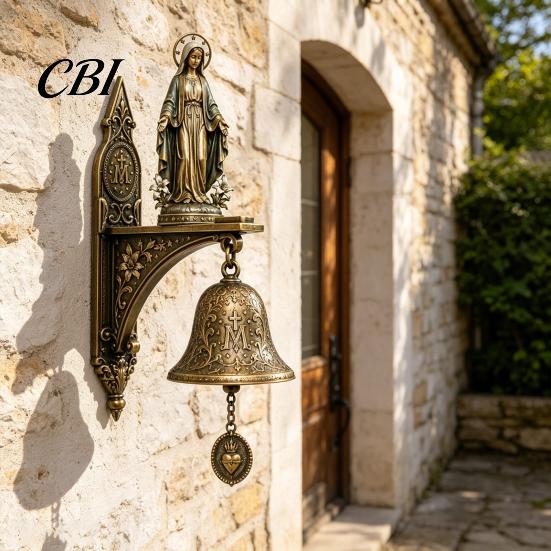 Resin Religious Statue Our Lady of Grace Wall Bell, Catholic Chime, Virgin Mary Chime For Meditation Hanging Prayer Bell for Home Altar Christian