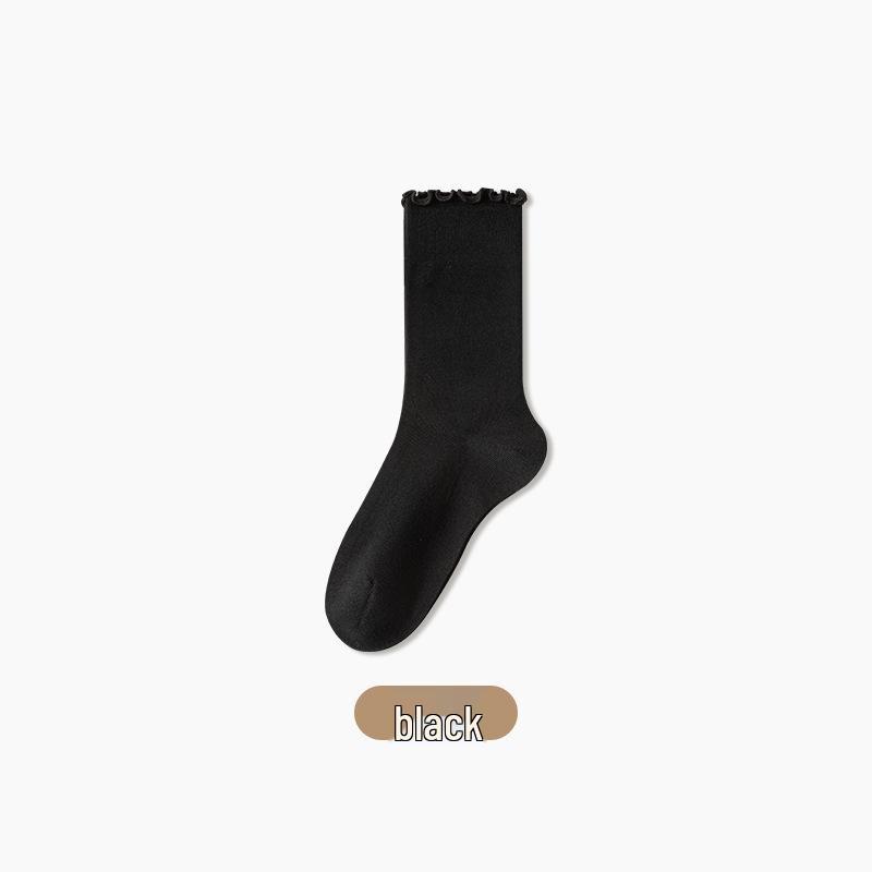 Women's Lace Ruffle Mid-Calf Socks - Spring/Fall Style, Perfect with Birkenstocks, Postpartum-Friendly, Long Socks for Autumn/Winter