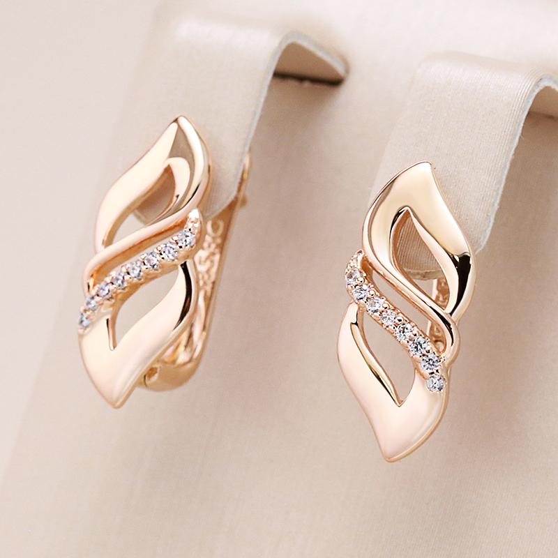 Fashion Glossy English Earrings Rose Gold Color With Natural Zircon Accessories Women Daily Fine Ethnic Jewelry