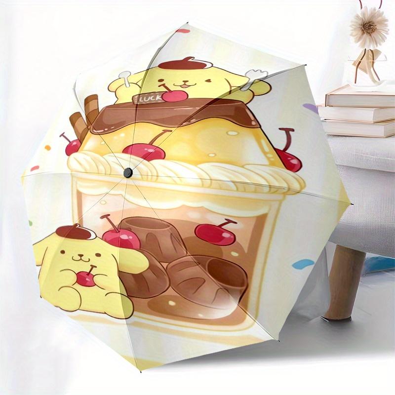 Pom Pom Purin,Dessert Automatic Folding Umbrella Simple 8 Rib Design, Bright Cartoon Pattern, Durable Iron Frame, Suitable For Travel, Outdo