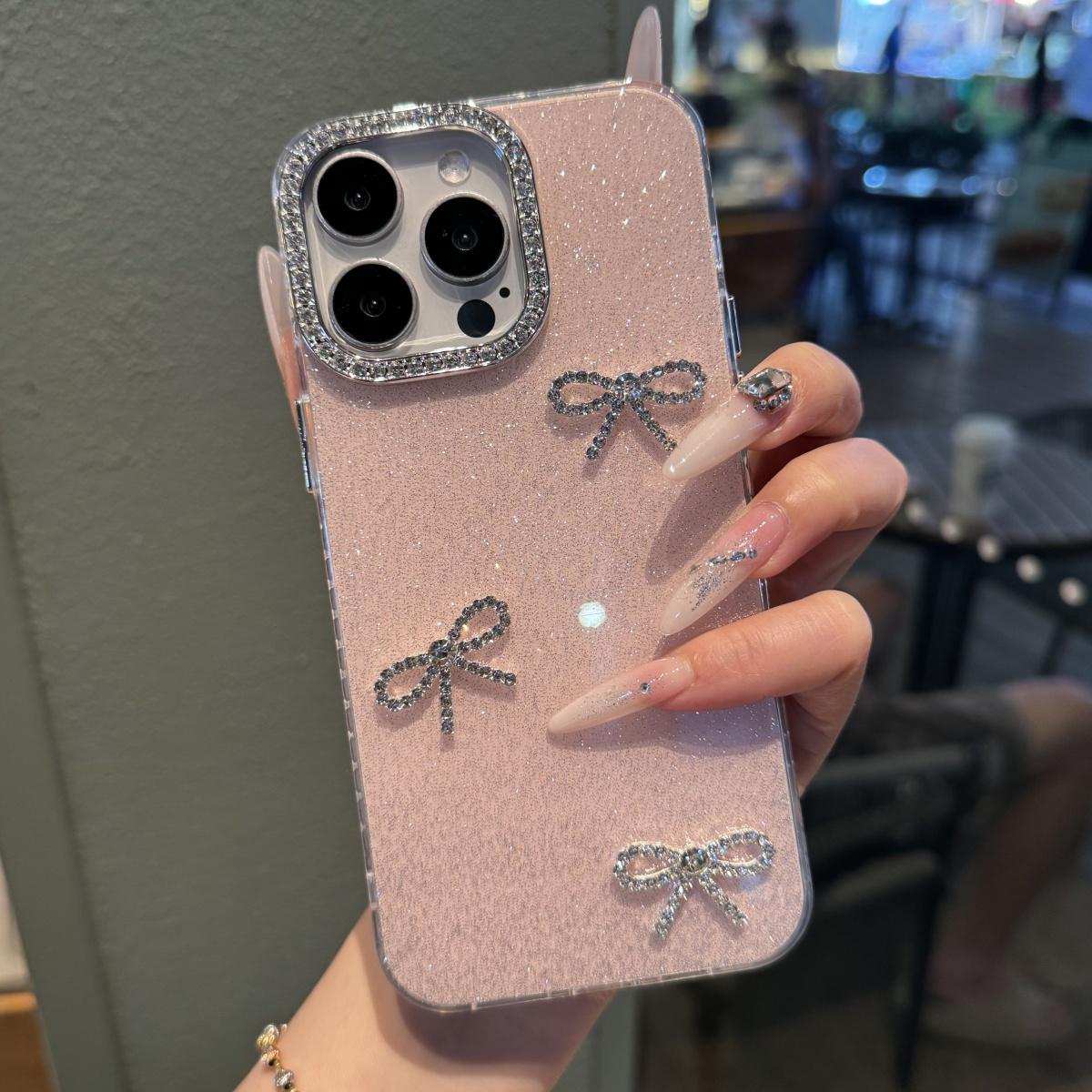 

Роскошный Блестящий Стразы Чехол для Телефона-Камеры для iPhone 17 16 15 14 13 12 11 Pro Max Plus 3D Блестящий Бант Мягкий Прозрачный Чехол-Накладка For iPhone 16