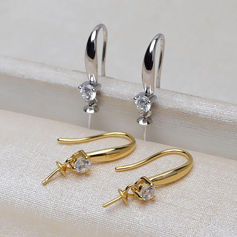 

Fashion Fashion S925 Silver Ear Hook Minimalist Earrings DIY Pearl Earring Accessories Earrings Stylish Semi-Finished 1865 Platinum-Plated Empty Setting, Pearls Not Included
