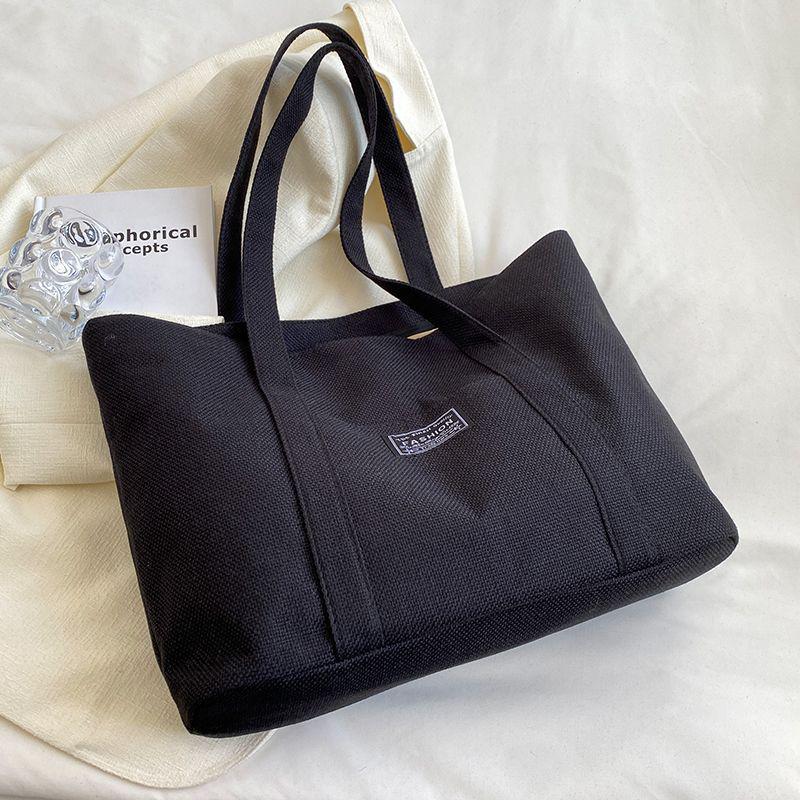 Просторная холщовая сумка-тоут для офисных работников и студентов чёрный