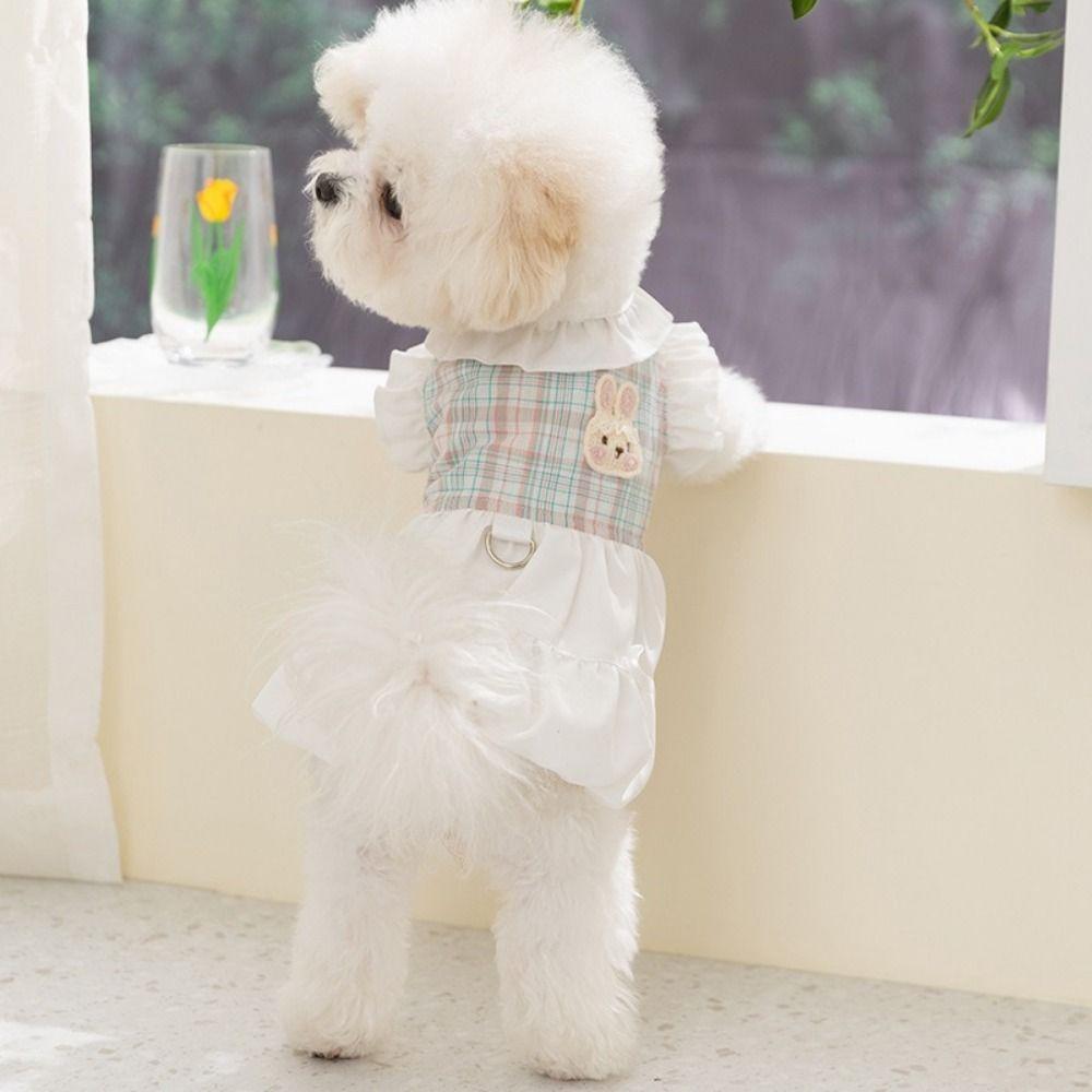 Atmungsaktives Karomuster Haustierkleid Mode Hundeweste Kleid Welpen Outfit Rüschen Hundekleid Sommer
