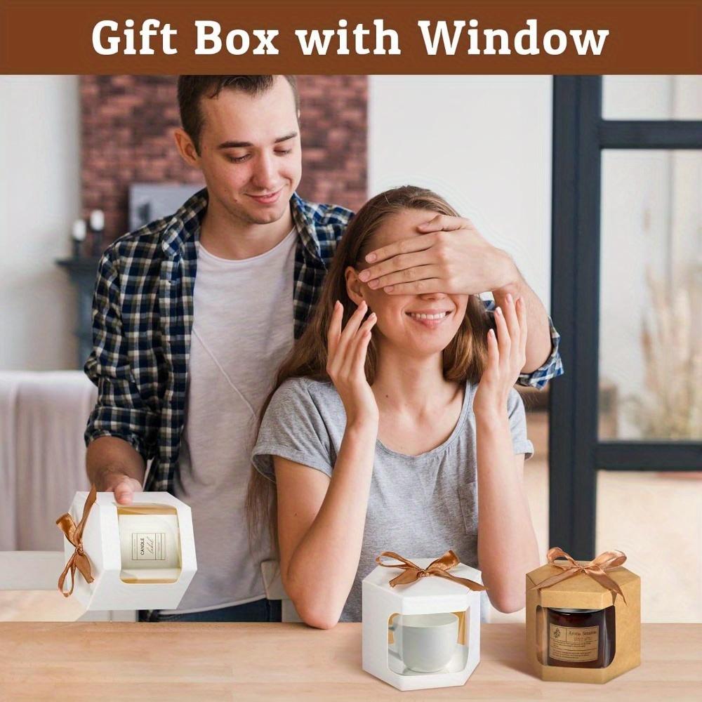 50pcs Gift Box with Display Window Hexagonal Paper Box with Lid Suitable for Gifts Handicrafts Cakes Candy Boxes Wedding Parties Birthday Gift Boxes