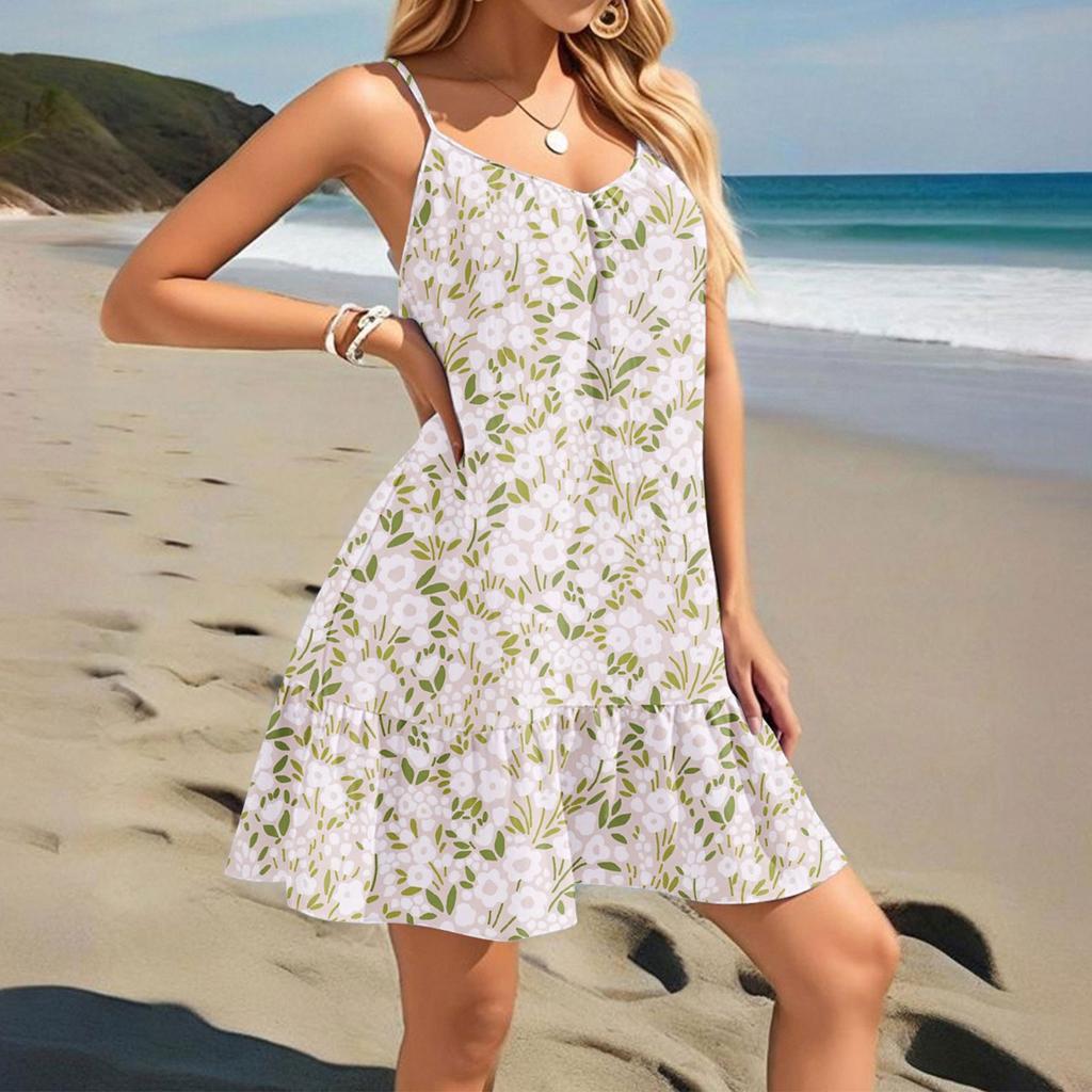 Women's Dress Sleeveless Loose Casual Temperament Hawaiian Flower Beach Dress