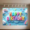 Colourful Happy Birthday Theme Backdrop Supplies 3D Ballon Background Banner Kids Birthday Party Decorations Photo Shoot Props