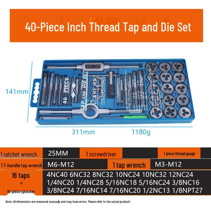 Metric & Imperial Tap and Die Set with Hand Reamer & Tap Holder – Comprehensive Threading Tool Kit.