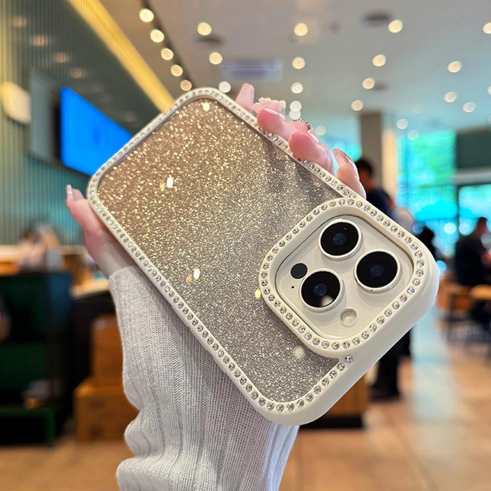 Transparent Diamond Phone Case for iPhone 16 15 14 Plus 13 12 11 14 15 16 Pro Max 16Pro Bling Glitter Protector Shockproof Cover
