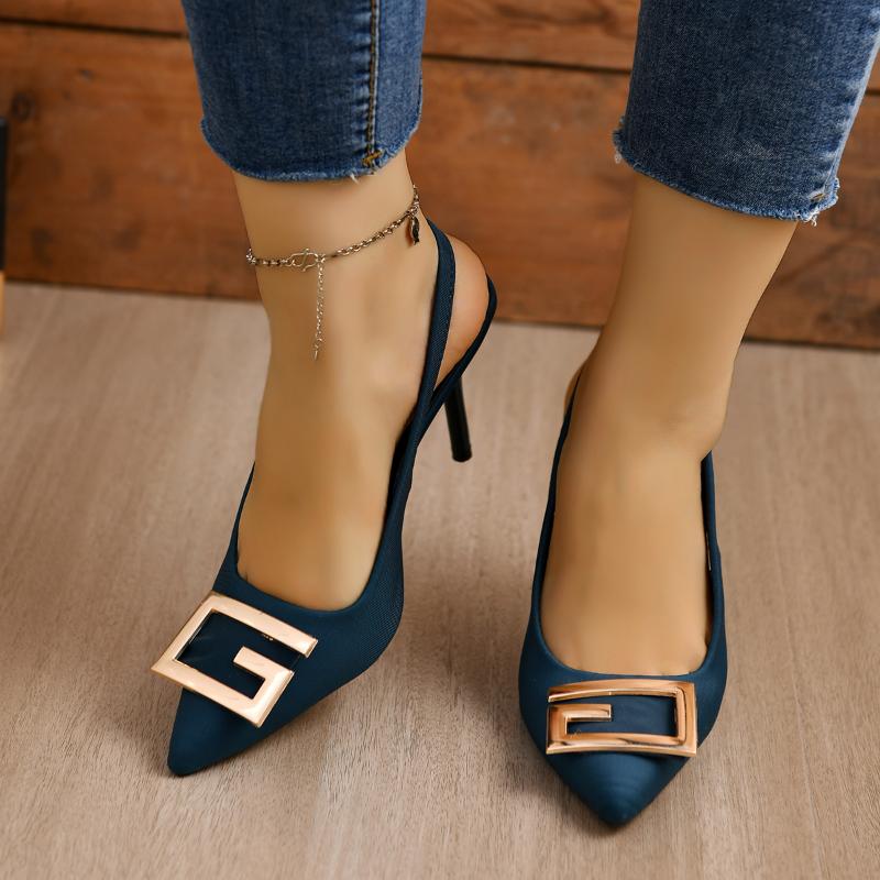 Ladies Shoes 2023 Fashion Slingbacks Women's High Heels New Metal Decoration Office and Career Sexy Pointed Toe Heels Women