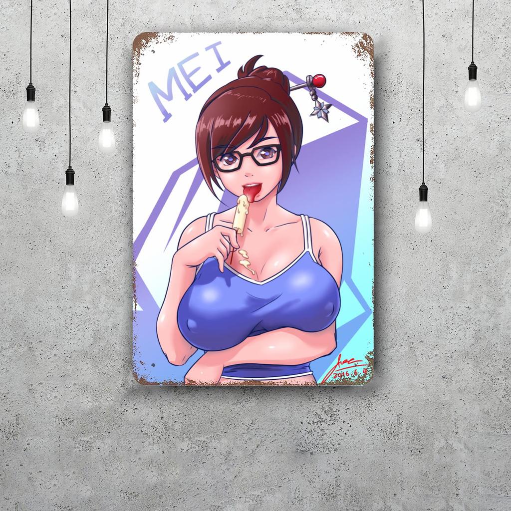 Mei Overwatch Vintage Metal Tin Signs Posters Decor Retro Metal Plaque Wall Art Decor for Garage Bar