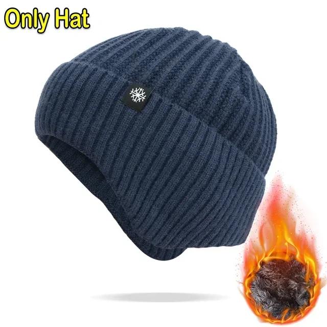

Fashion Outdoor Men Winter Knitted Hat Plush Warmth Peaked Cap Earmuff Casual Faux Fur Lined Cycling Ear Protection Bomber Hats