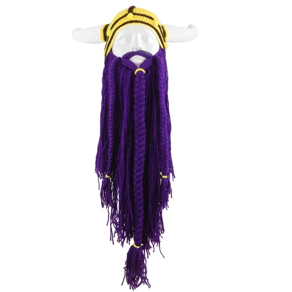 Hand Weave Bearded Funny Caps Funny Tricky Big Beard Mask Hat Viking Horn Hat Costume Accessory