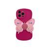 Three-dimensional pink butterfly silicone bracket for iPhone16Pro max iPhone 15 case 14/13 soft case