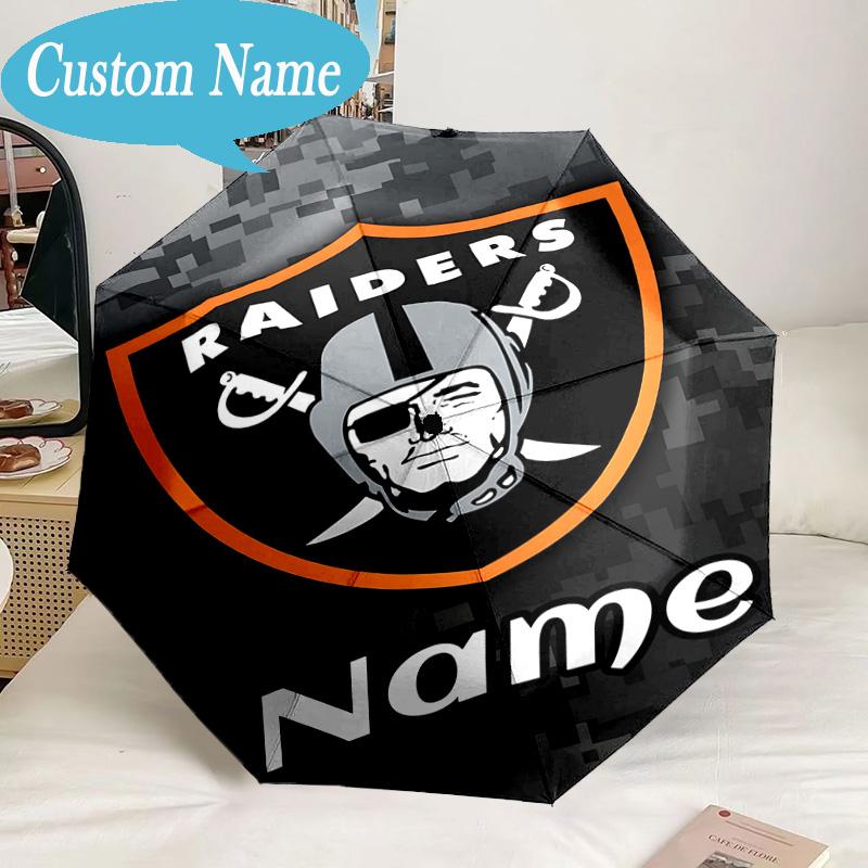 Custom Name Umbrella Oakland Raiders Fan Gear Umbrella 8-Frame for Travel, Camping, Casual Lightweight Portable, Essential for Family Gifts