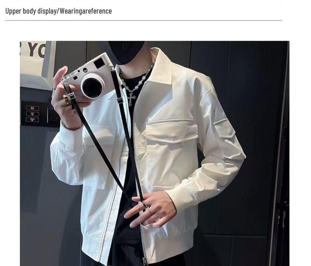 Trendy Men's Solid Color Multi-Pocket Workwear Jacket for Spring & Autumn