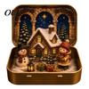 Small Holiday Tabletop Decor Mini Christmas Set in A Tin Box, Pocket Size Scene Tiered Decoration Box with Miniature Figures, Collectible for