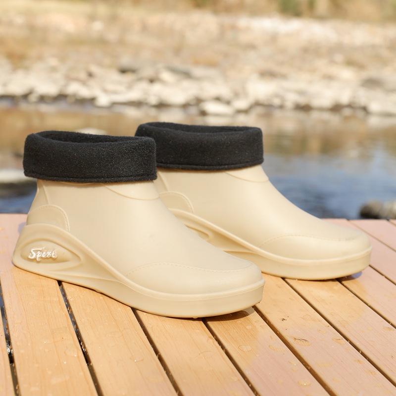 Men's Rain Shoes Non-slip and Waterproof Fashion Rain Boots Fleece Thermal Rubber Shoes Kitchen Work Medium Tube Short Tube Water Shoes