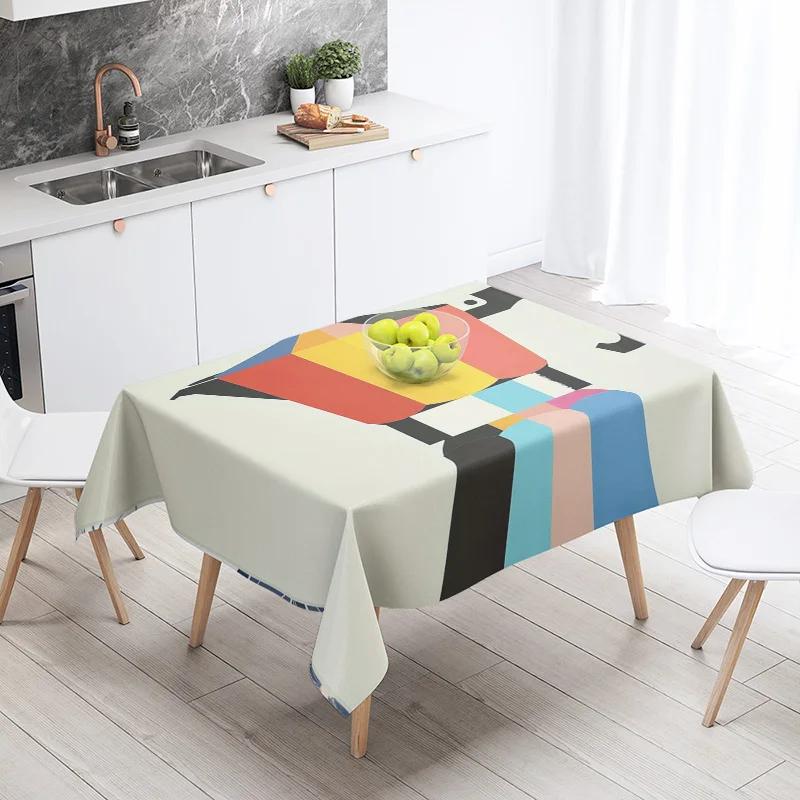 Abstract Art Food Illustration Tablecloth Oil-proof Tablecloth Waterproof Picnic Fabric Nordic Home Decoration