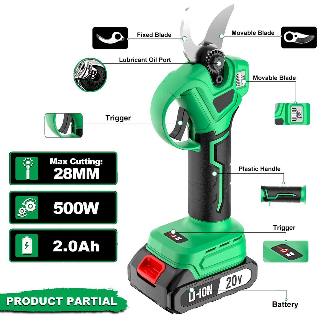 20V Brushless Cordless Electric Pruner Scissors Wood Cutting Garden Tool Pruning Shears Secateurs