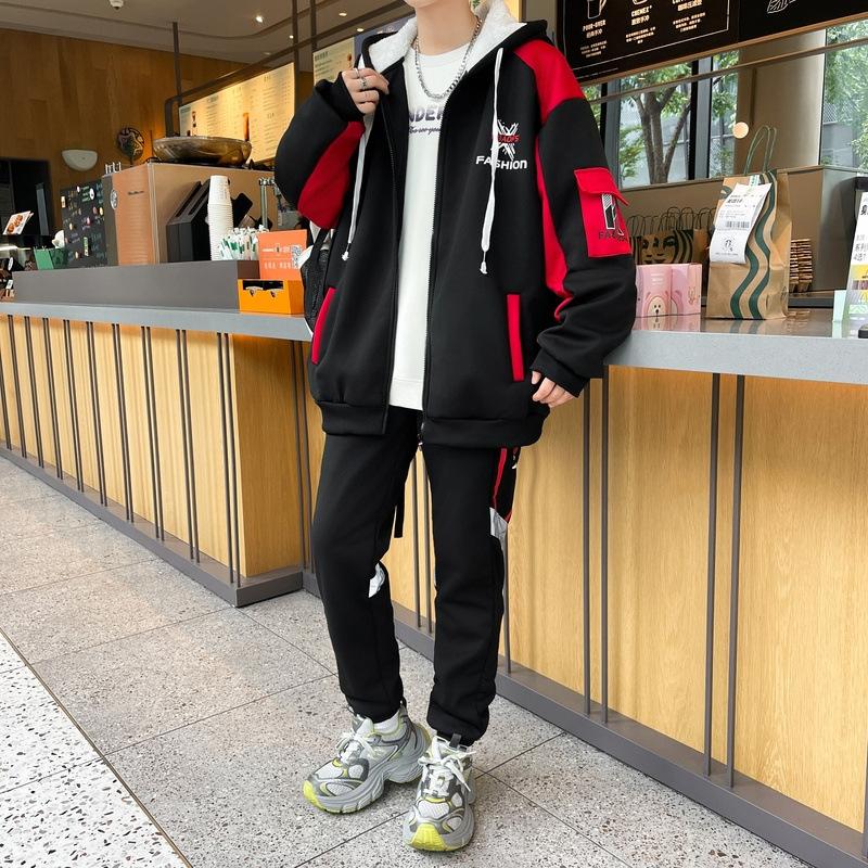 Plush Thick Hoodie Set Youth Casual Trendy Handsome Student Sports Two Piece 5XL