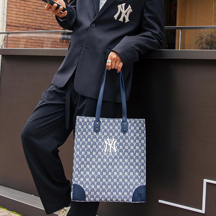 New MLB Monogram Collection Polyester Tote Bag, Shopping Bag, Combo Bag, One Shoulder Handbag Tubas Unisex Blue 3AORL031N-50NYS
