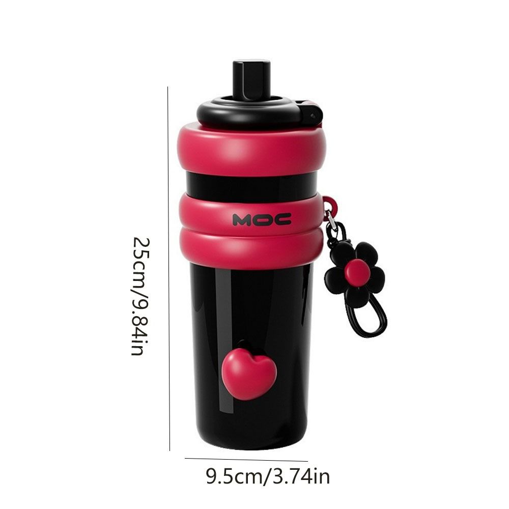 With Flower Pendant Straw  Vacuum Cup 750ml Thermos Water Bottle Portable Insulated Cup  Car