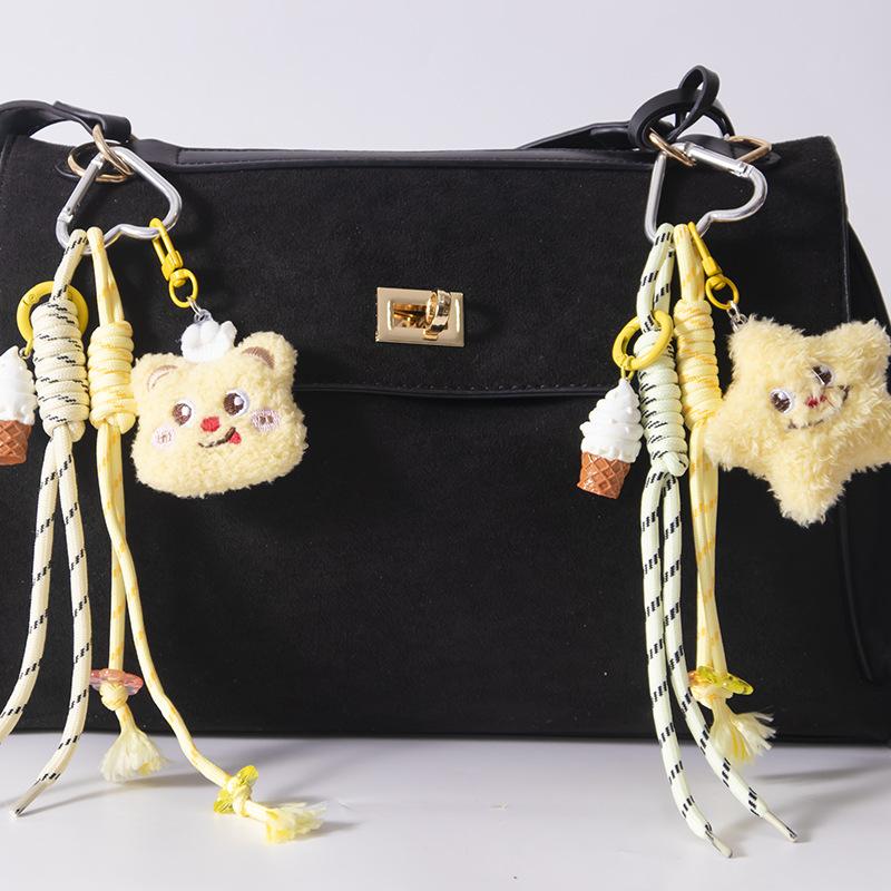lovers cute Yellow Bear five-pointed star Backpack pendant ice cream braided rope Key Chain decoration