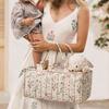 Floral Print Baby Diaper Organizer Bag Folding Large Capacity Diaper Caddies with Handle Mommy Bag for Travel Baby Essentials