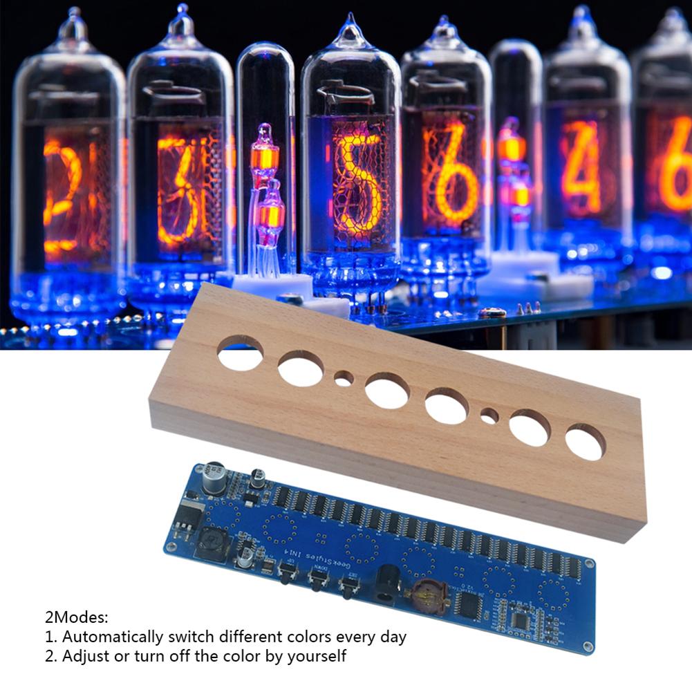 IN14 Glow Tube Clock DIY Tube Clock Kit Beech Wood Shell IN14 Nixie Tube Digital LED Clock DC12V 1A Multi Color for Time Display