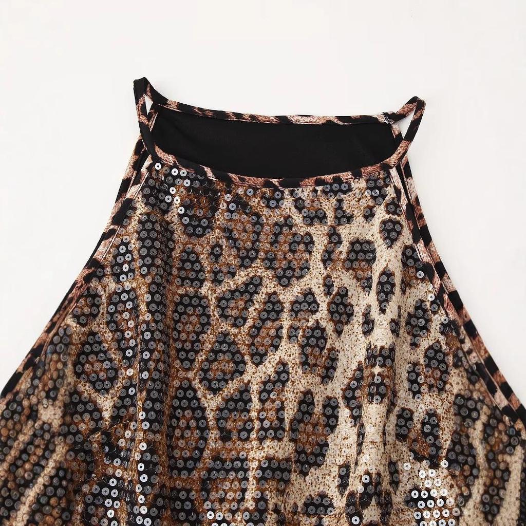 Spring 2025 Leopard Print Sequin Camisole - European & American Style Fashion for Women