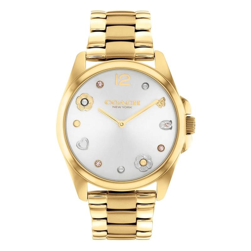 COACH - Мужские кварцевые часы 14504022 со стальным золотистым ремешком и белым циферблатом золотой