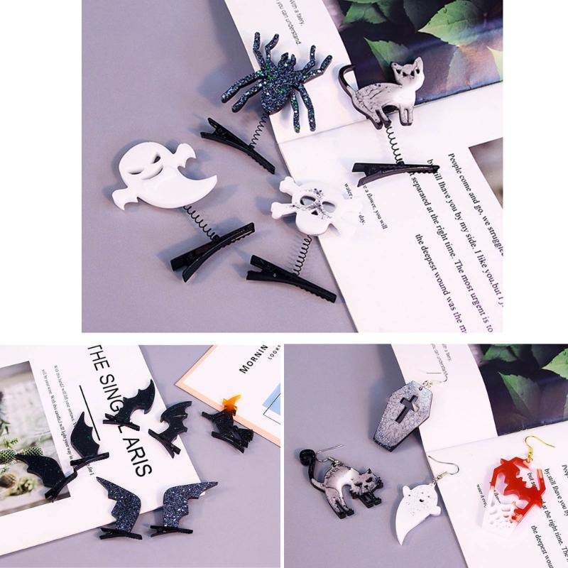 Halloween Pendant Silicone Mold Personalized Skull Pumpkin Earrings Pendants Resin Molds with Hair Clips Accessory DIY
