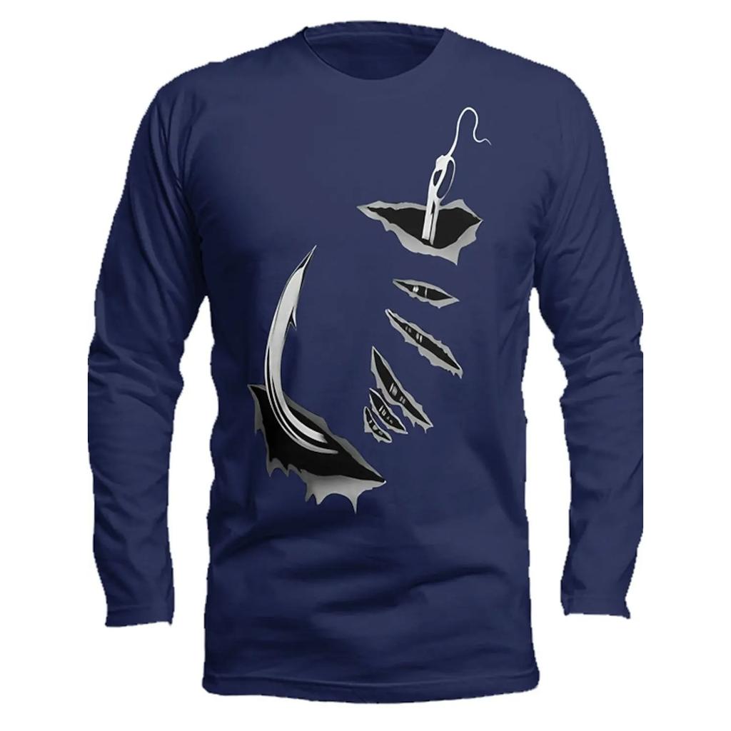 Frühlings- und Herbst-Rundhals-Oberteil mit 3D-Fischdruck, modische lässige Herren-Langarm-T-Shirts