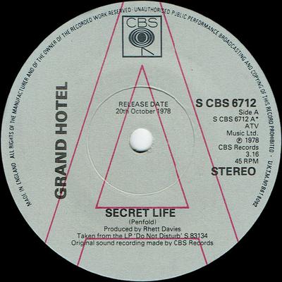 7inch Record GRAND HOTEL  Secret Life  Light Years Away SCBS6712 CBS 1978 UK SoulFunk Used