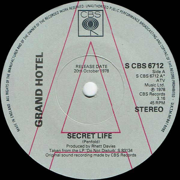 

7inch Record GRAND HOTEL Secret Life Light Years Away SCBS6712 CBS 1978 UK SoulFunk Used