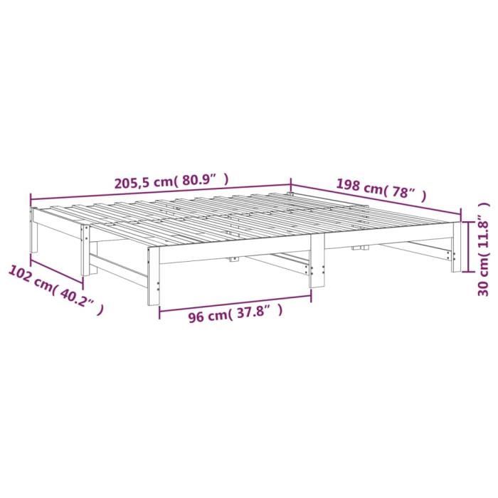 823400 vidaXL Lit coulissant Blanc 2x(100x200) cm Bois de pin massif