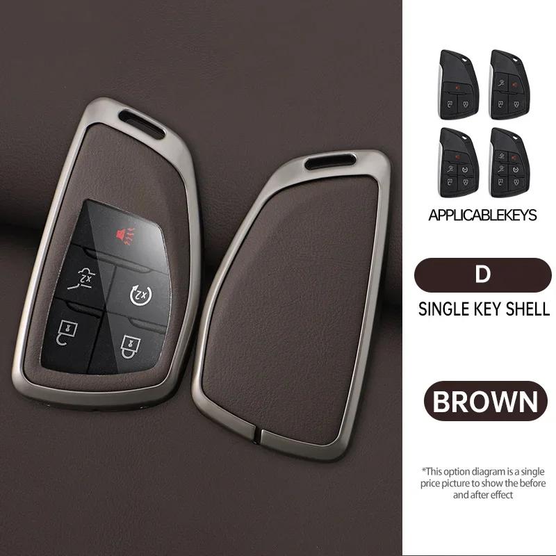 Zinc Alloy Genuine Leather Auto Key Fob Case Cover Fit For Chevrolet Tahoe Suburban Fit For Gmc Yukon Fit For Buick Envision S Plus Avenir -